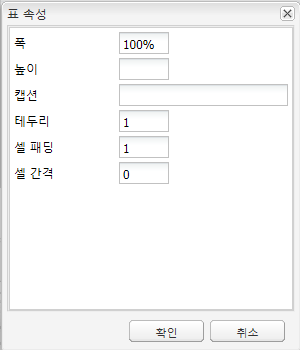 표 속성 대화 상자