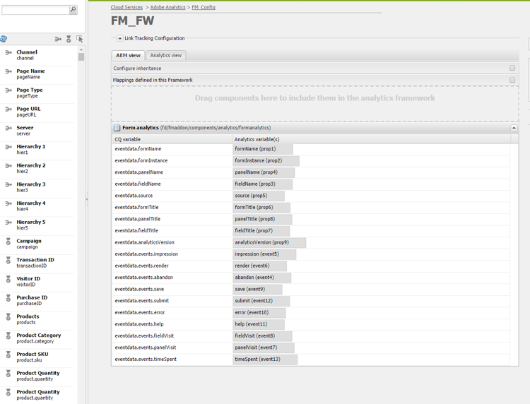 AEM 변수와 Adobe Analytics 변수 매핑