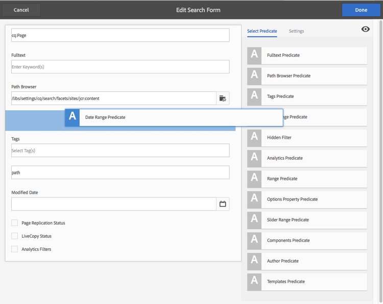 검색 양식 편집