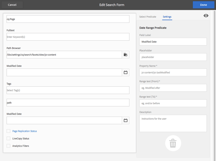 날짜 범위 조건자에 대한 속성