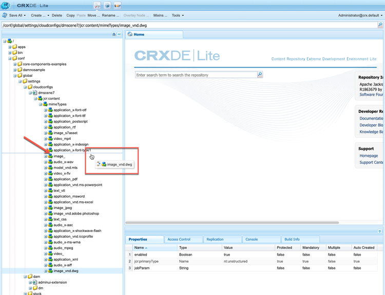 CRXDE Lite에서 DWG 파일 편집