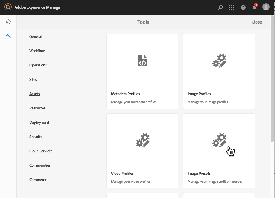 이미지 사전 설정 관리 | Adobe Experience Manager