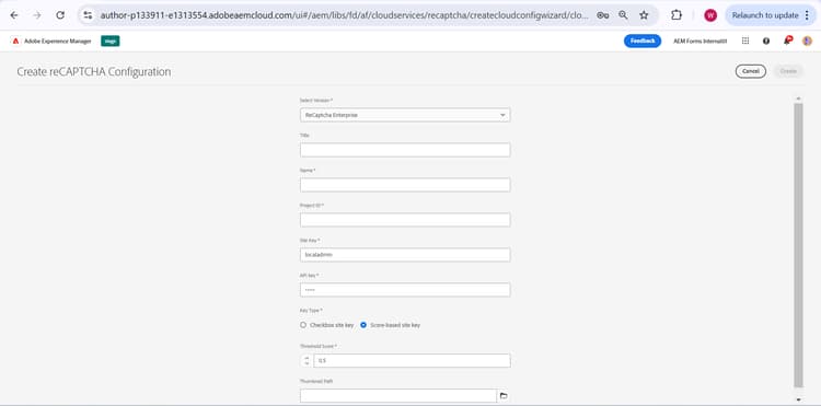 reCAPTCHA Enterprise 구성 화면