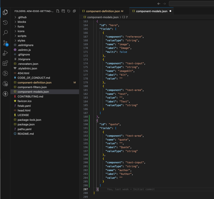 component-models.json 파일을 편집하여 인용 블록의 모델 정의