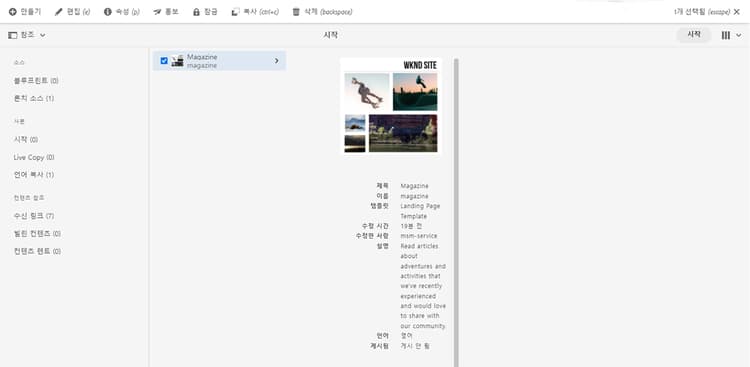 Sites 콘솔의 론치 옵션