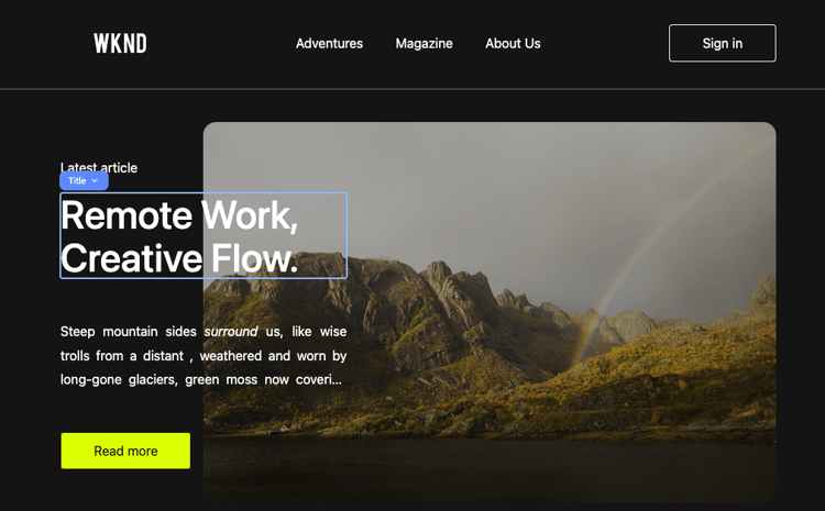편집 가능한 콘텐츠가 연한 파란색 상자로 강조 표시됨