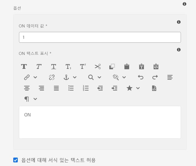 옵션에 대해 서식 있는 텍스트 지원