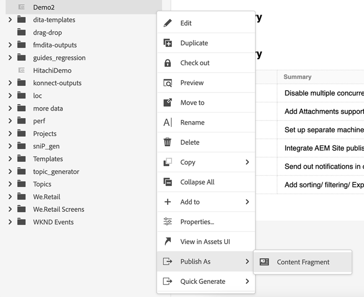 콘텐츠 조각을 게시하는 옵션