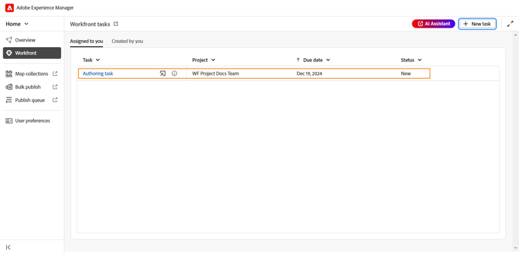 사용자에게 할당된 탭에서 작업 작성