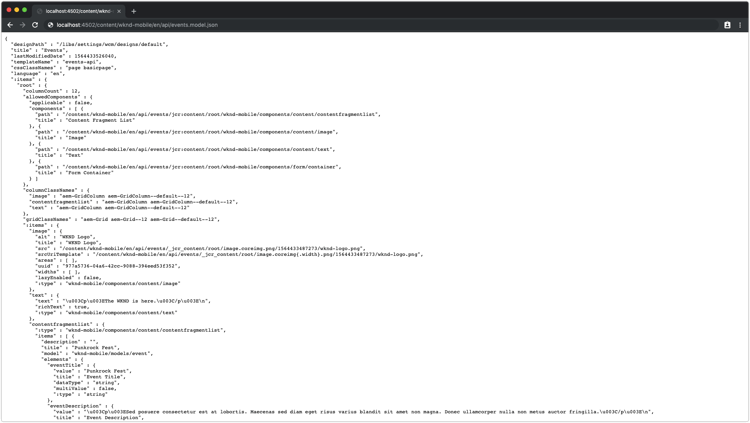 AEM Content Services JSON 출력