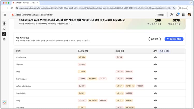 핵심 웹 바이탈 자동 식별