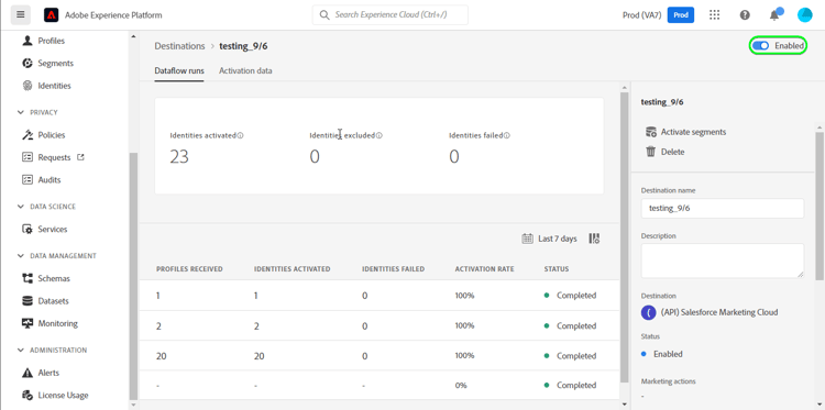 대상 데이터 흐름이 실행되는 Platform UI 스크린샷입니다.