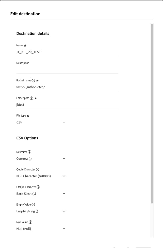 Amazon S3 대상에 대한 대상 화면 편집