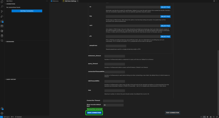연결 저장이 강조 표시된 연결 도우미 작업 영역입니다.