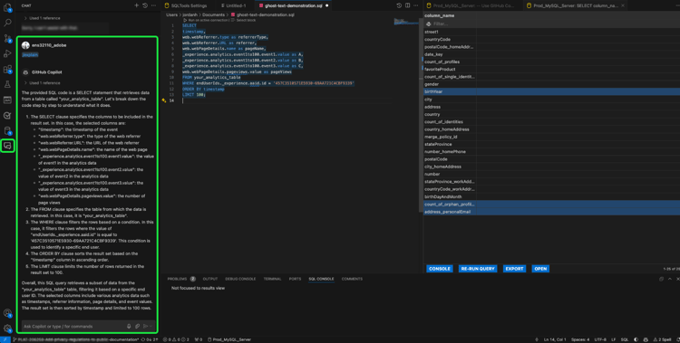 채팅 아이콘이 강조 표시된 GitHub Copilot 채팅 사이드바입니다.