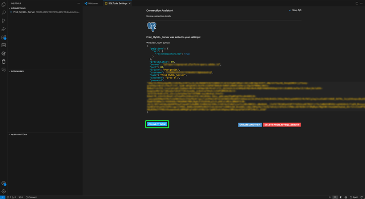 지금 Connect가 강조 표시된 연결 검토 세부 정보 보기입니다.