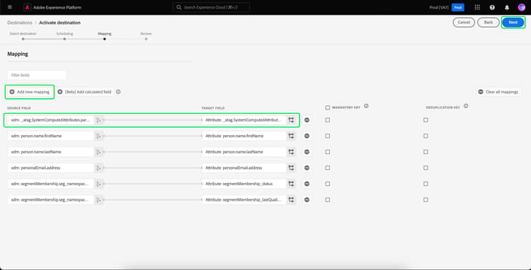 Add new mapping 단추와 계산된 특성이 모두 강조 표시됩니다.