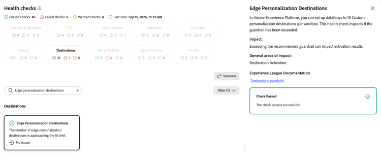 설명, 영향 및 일반적인 영향 영역을 표시하는 Edge Personalization 대상 세부 정보 패널