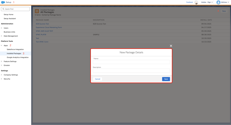 Salesforce Marketing Cloud UI의 새 패키지 인터페이스입니다.