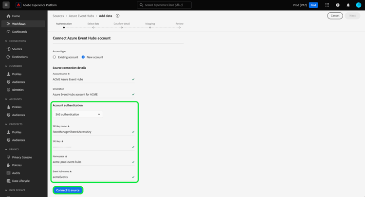 Azure 이벤트 허브용 SAS 인증 인터페이스