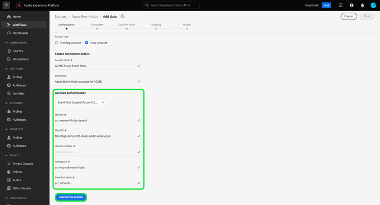 Azure 이벤트 허브에서 Azure Activity Directory 인증 범위를 지정함