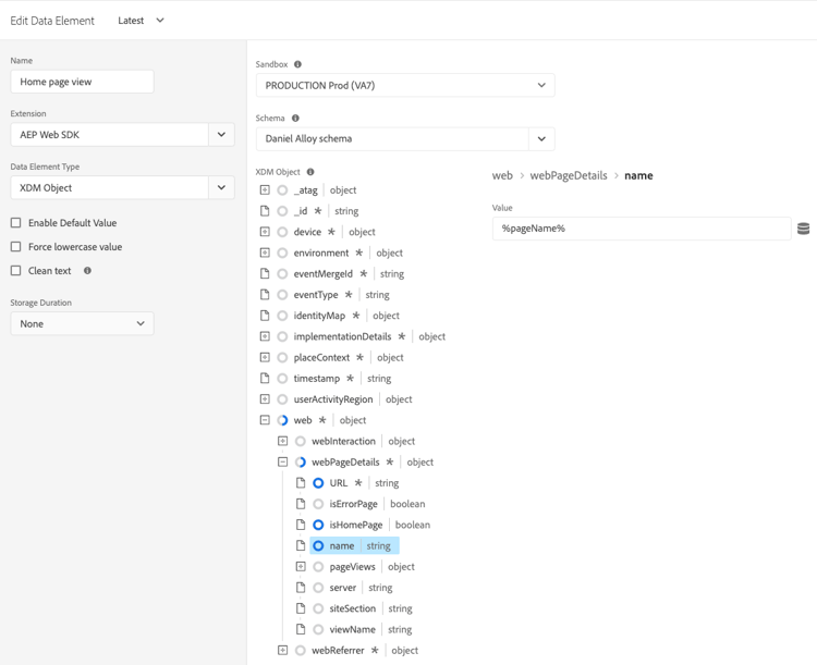 XDM 개체 구조를 보여 주는 UI 이미지입니다.