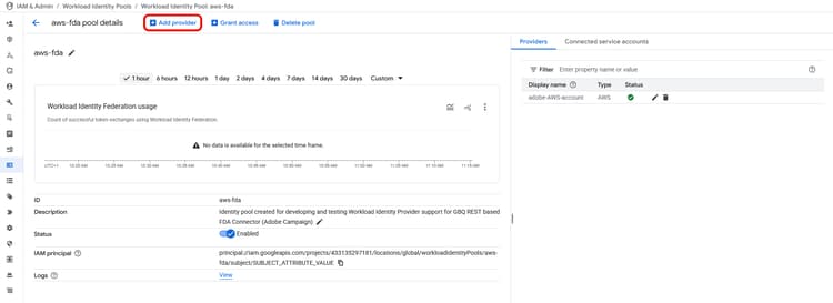 공급자 추가 단추가 Google Cloud에서 강조 표시됩니다.