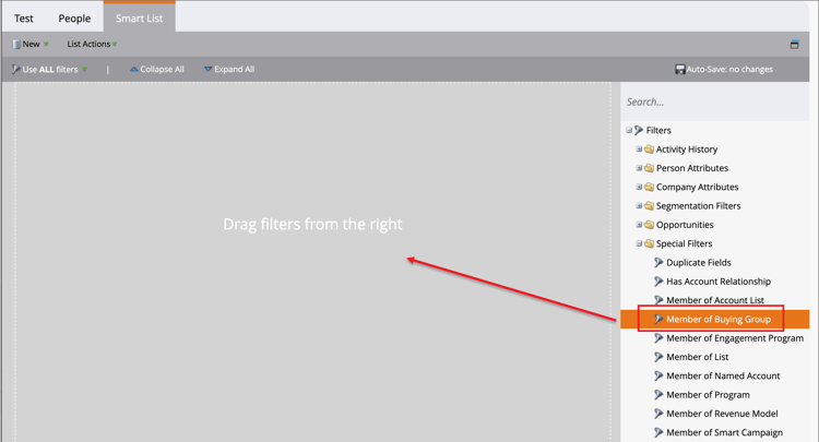 스마트 목록에 구매 그룹 구성원 필터 추가