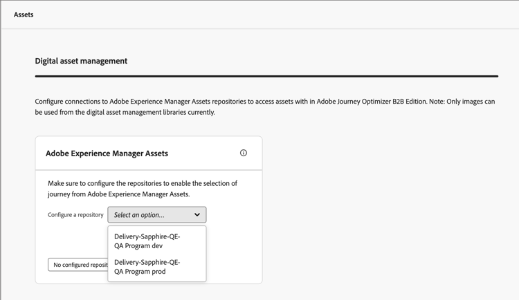 AEM Assets 저장소 선택