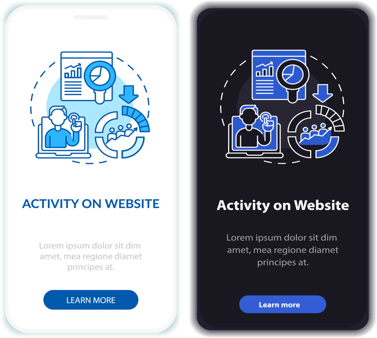 밝은 테마와 어두운 테마 모두에서 콘텐츠 렌더링을 표시하는 밝은 모드 및 어두운 모드 개념 다이어그램