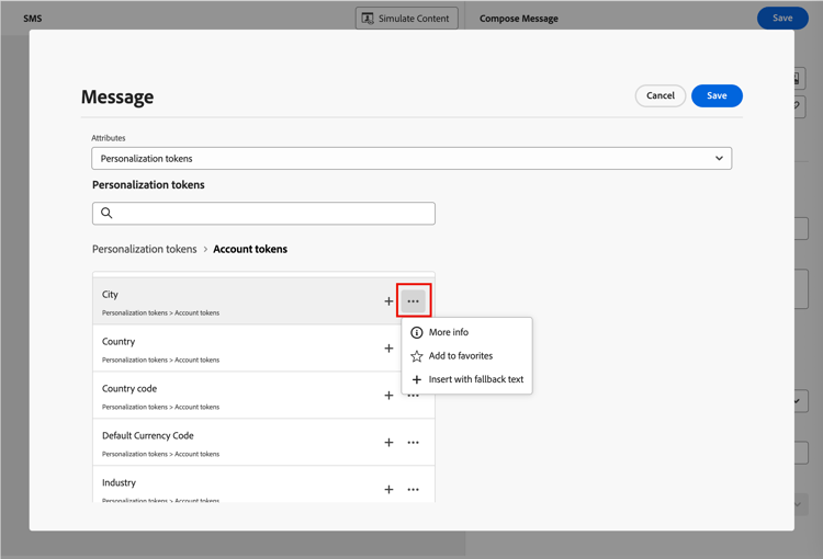 토큰에 대한 대체 요소를 사용하려면 생략 부호를 클릭하세요