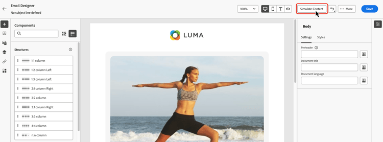 콘텐츠 시뮬레이션 버튼을 표시하는 이미지