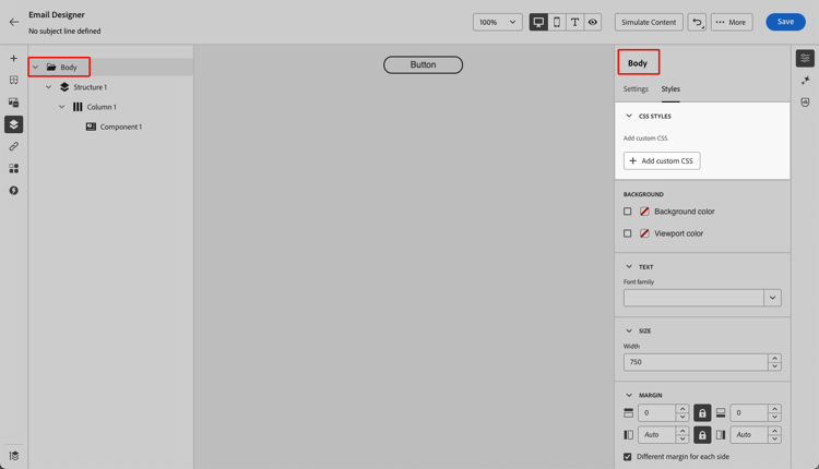 사용자 지정 CSS 추가 단추 선택