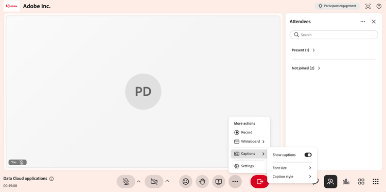 폐쇄 캡션 강사 활성화
