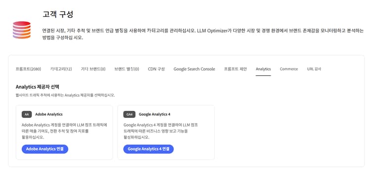 고객 구성, GA4가 선택된 분석 탭