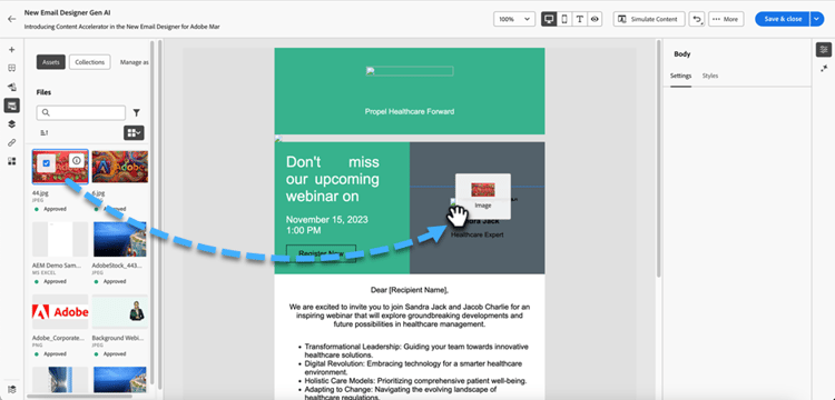 이미지 자산에 액세스할 AEM Assets 저장소를 선택하십시오