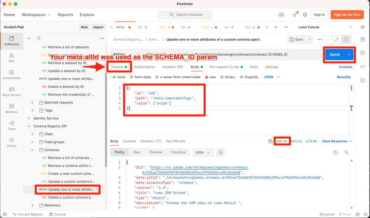 SCHEMA_ID 매개 변수로 사용되는 사용자 지정 meta:altId를 사용하여 프로필에 대한 CRM 스키마를 사용하도록 설정