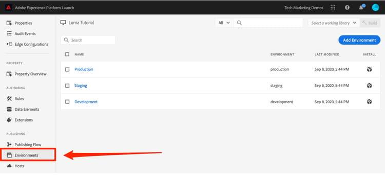 위쪽 탐색에서 Environments 클릭