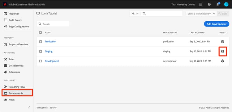 Environments 페이지로 이동하고 클릭하여 모달 열기
