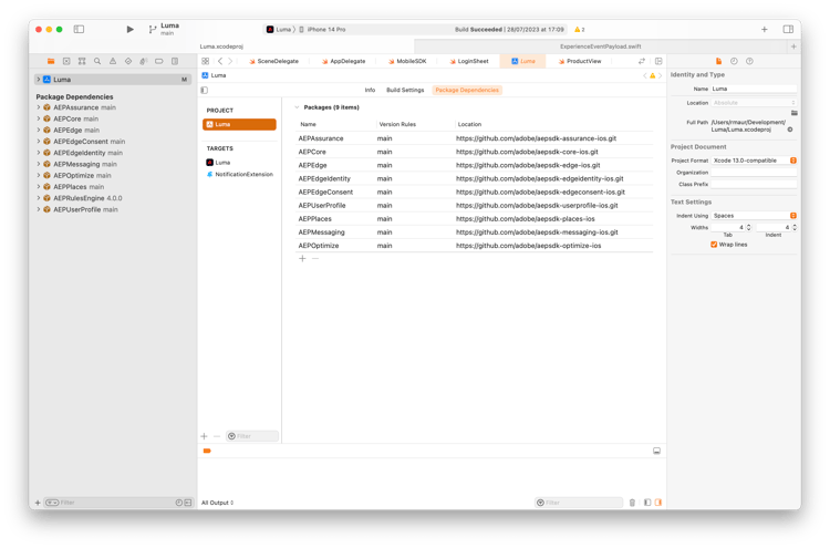 Xcode 패키지 종속성