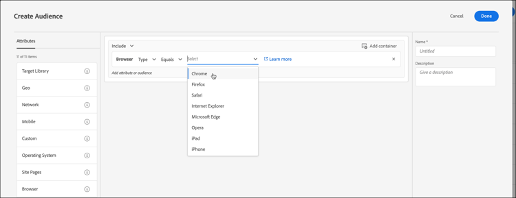 Chrome 사용자 타깃팅