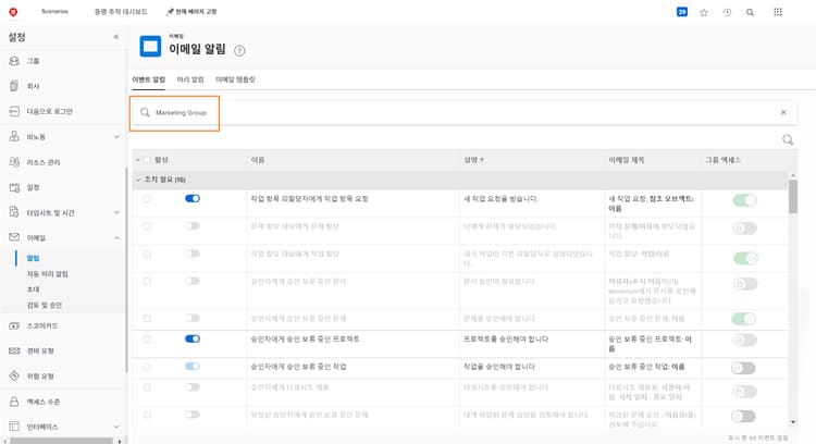 그룹 액세스 열