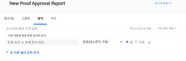 Report Builder의 필터 탭