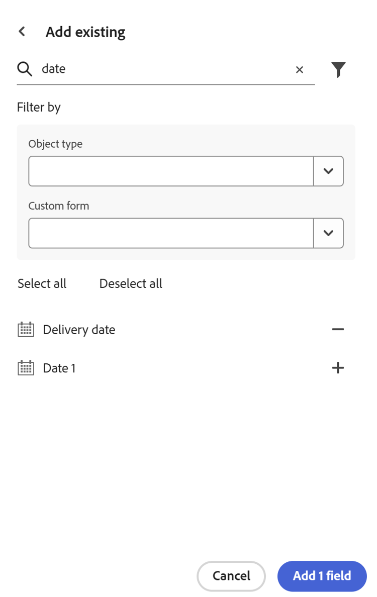 Workfront 모달에서 기존 필드 추가