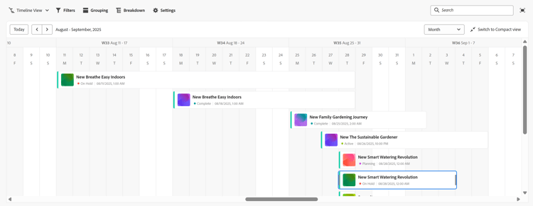 타임라인 보기 예