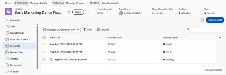 프로젝트에 대한 스냅숏