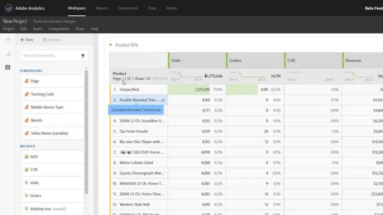 Analysis Workspace의 자유 형식 테이블 필터