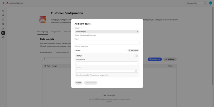 셀프 서비스 범주 및 토픽 온보딩 스크린샷