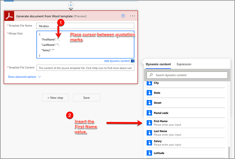 Document met gegevenscodes genereren in JSON