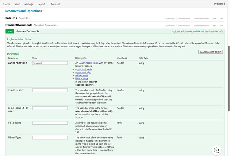 Screenshot van waar OAUTH ACCESS-TOKEN moet worden geselecteerd